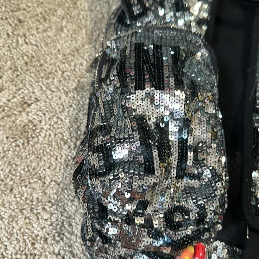 Y2k Victoria's Secret PINK Sequin Bling Backpack Book Bag Travel Silver Black